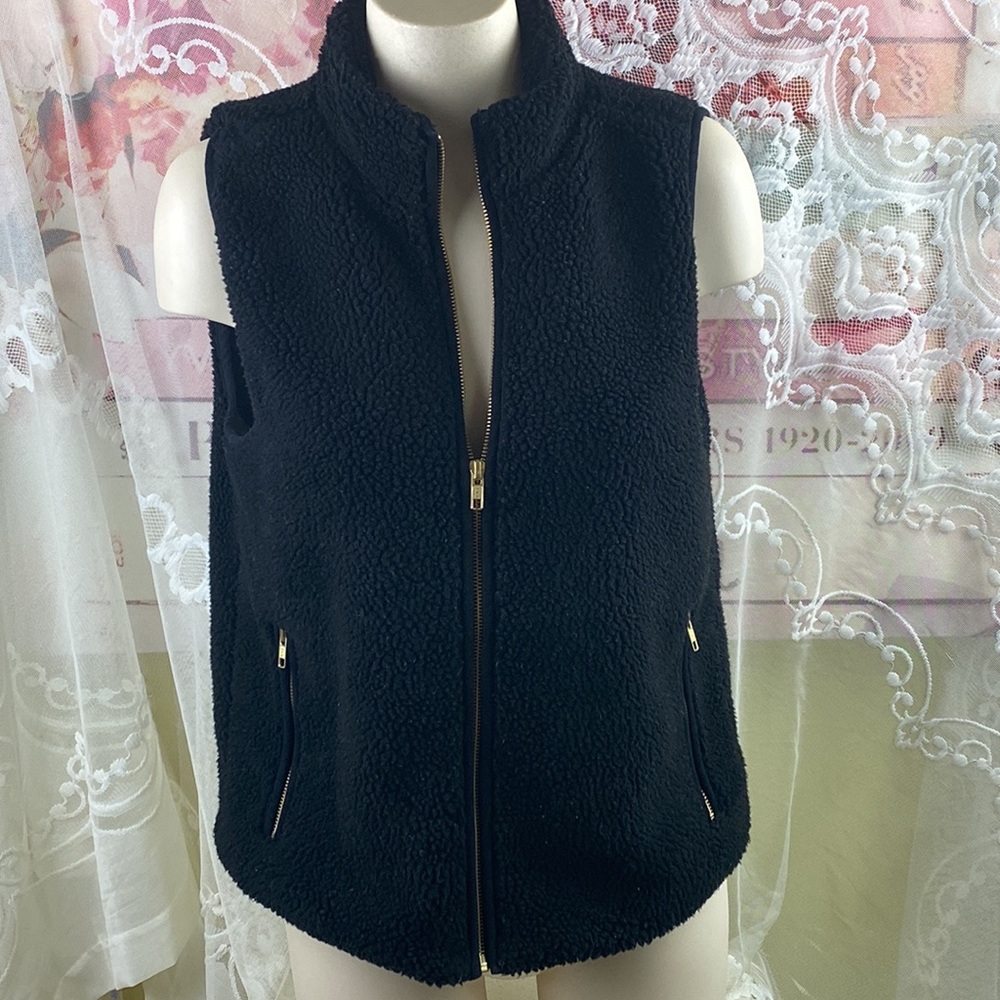 J Crew Mercantile Black Sherpa Fleece Vest